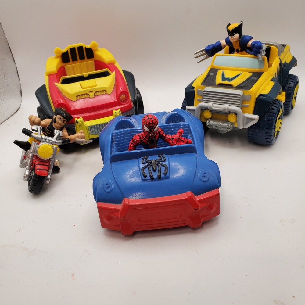 Marvel Super Hero Squad Hasbro Vehicle Lot Spider-Man Wolverine Car Truck Cycle